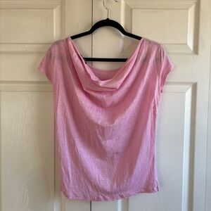 Petit Bateau Baby Pink Lurex Knit Linen Tee Top XS Lagenlook Preppy Slouchy Back